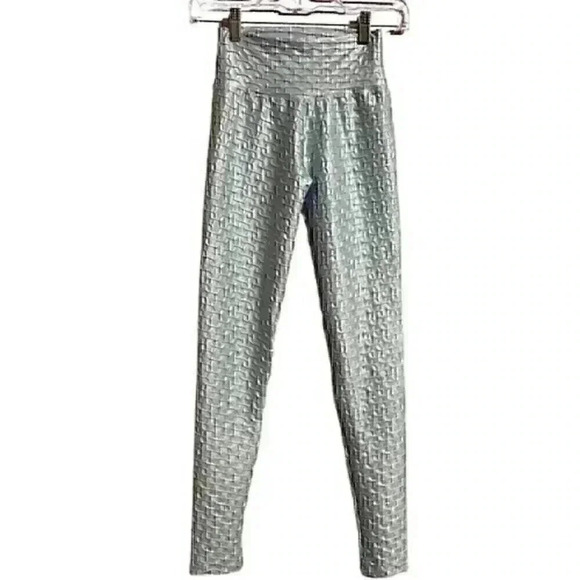 Muscle Sisters Leggings S Blue Frost Metallic Textured Athleisure Activewear NWT - Picture 4 of 9